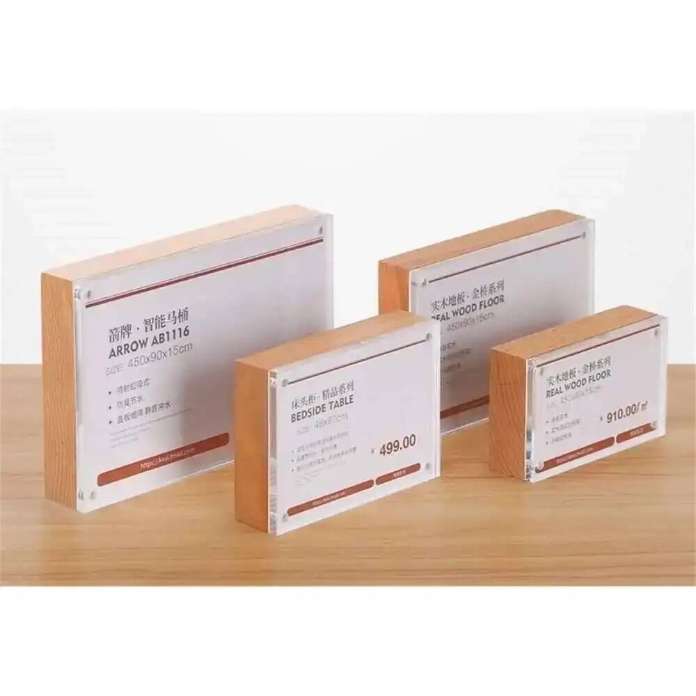 Photo Acrylic Block - Bureau Prijskaart Display Magnetisch Massief Houten